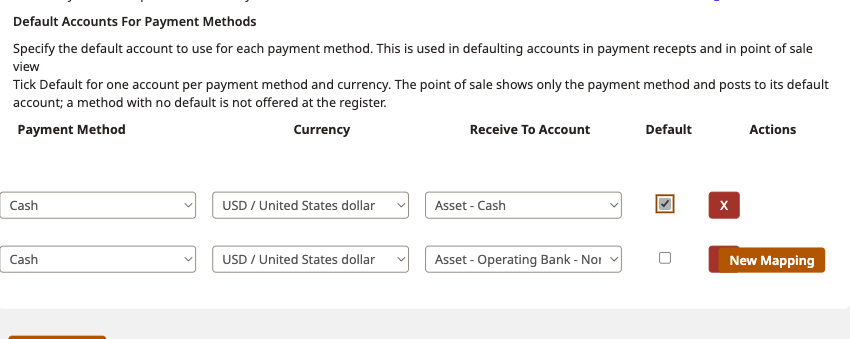 Cash account ticked as Default