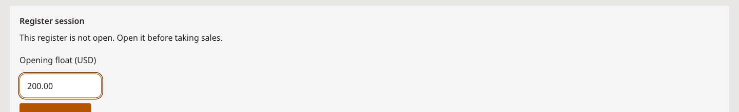 Opening float of 200.00 entered