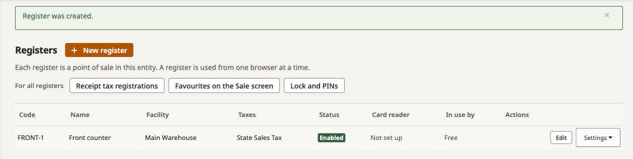 Registers list with register FRONT-1