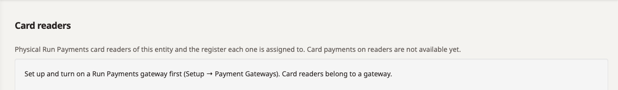 Card readers page before a payment gateway is set up