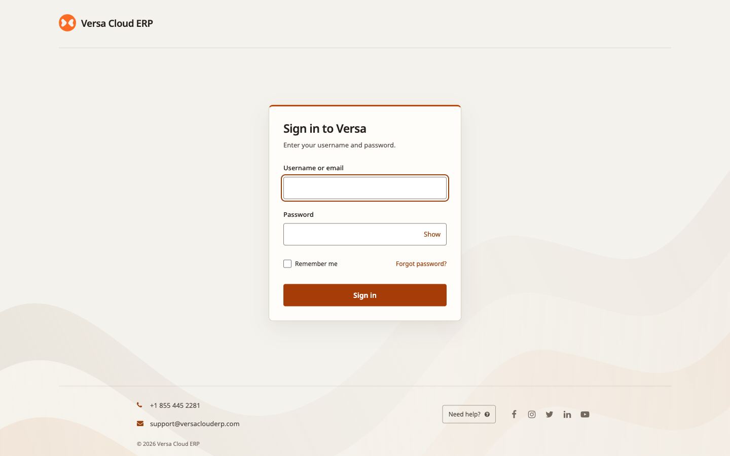 Versa sign-in page