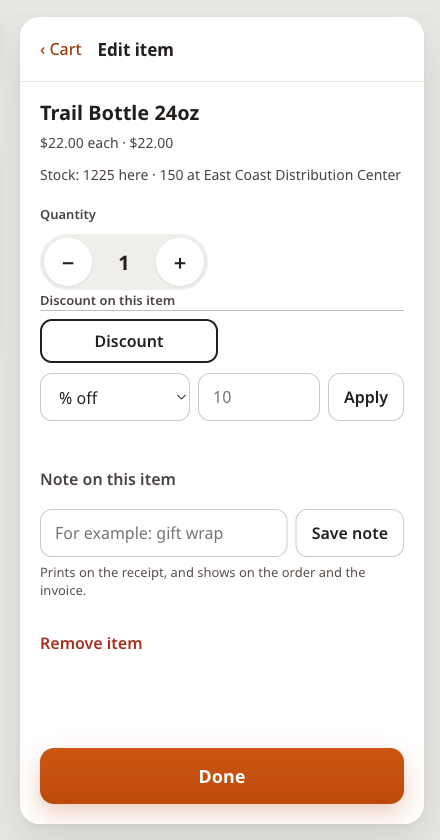 Edit item panel