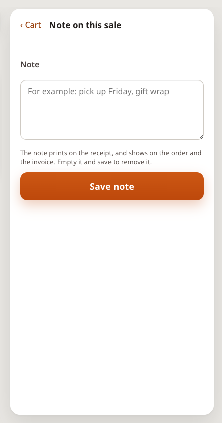 Note on this sale panel