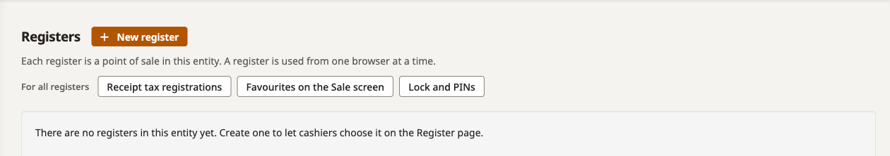 Registers page before any register is created
