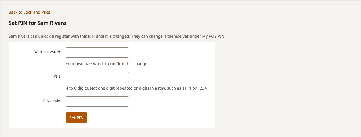 Set PIN for a cashier