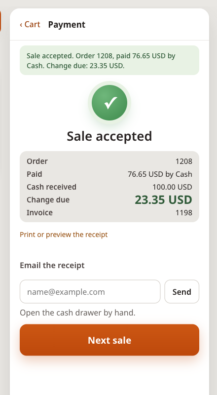 Sale accepted panel