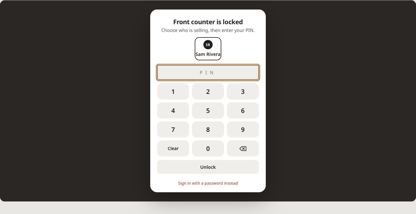 Locked register asking for a PIN