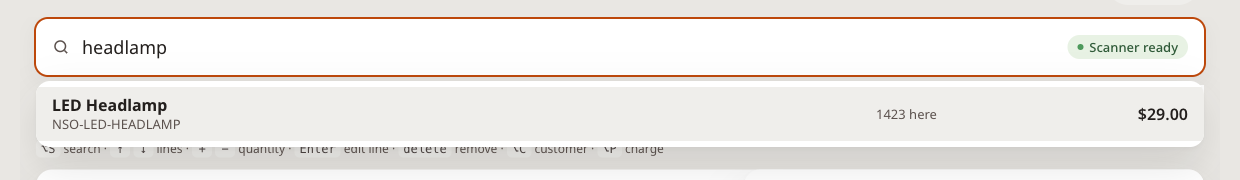 Scan list search showing a matching product