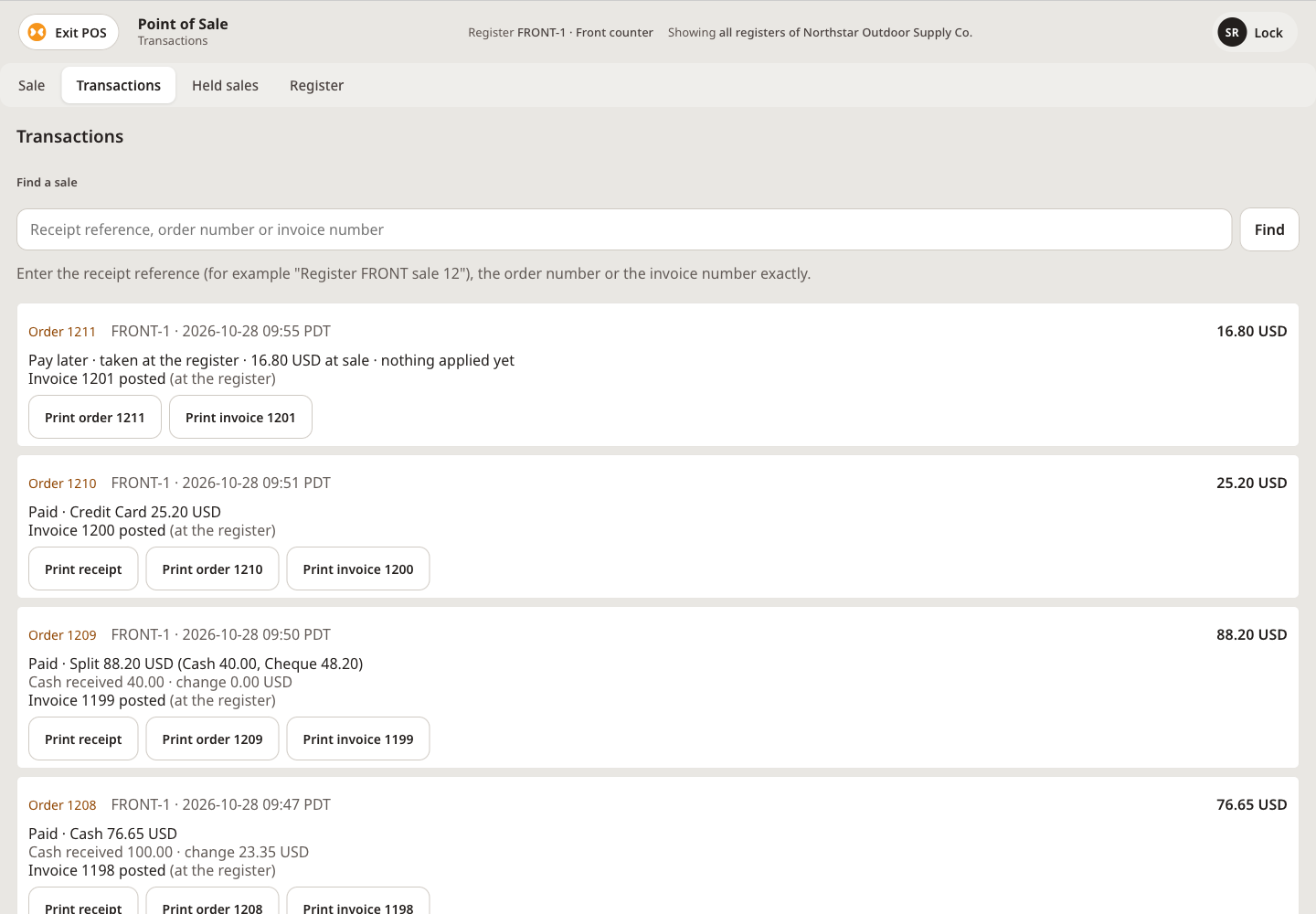 Transactions tab