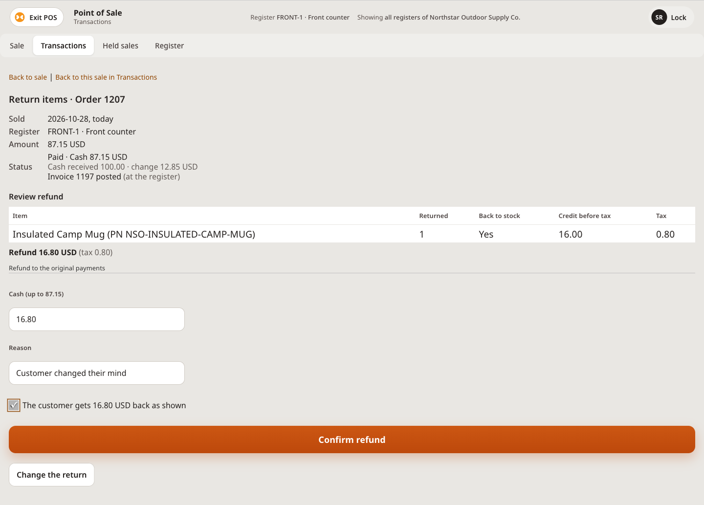 Review refund for one mug