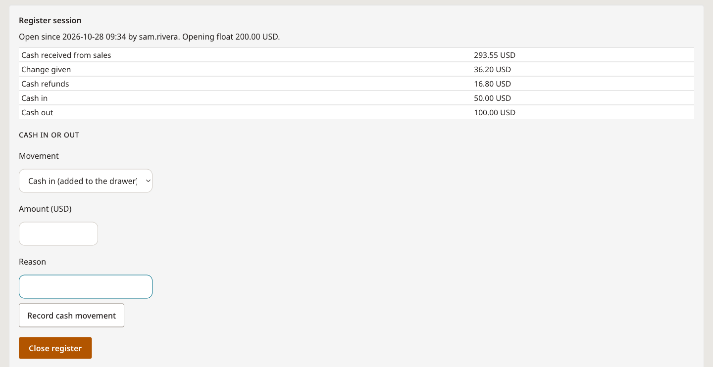 Register session totals before closing